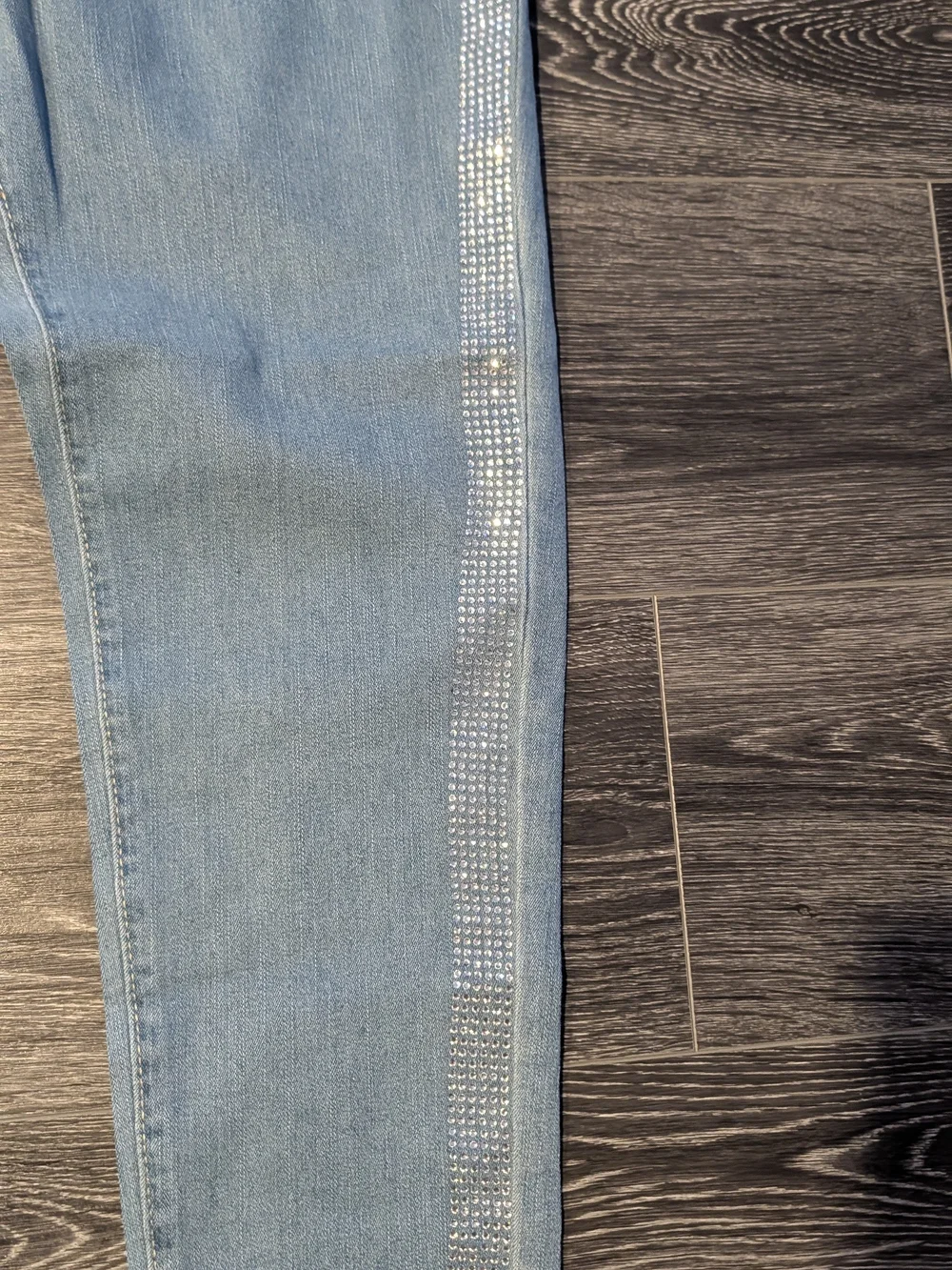 SHEIN Light Blue Skinny Jeans with Rhinestone Side Stripes